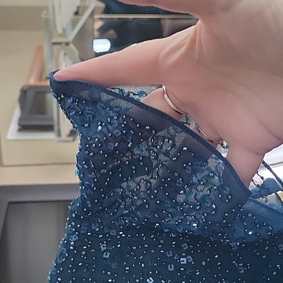 Beautiful dark teal beaded and sequend evening dress with flutter short sleeves - Picture 4 of 8